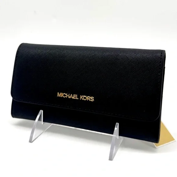 Michael Kors Large Jet Set Travel Trifold Wallet - Black/Gold - Picture 2 of 6